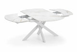 Tavolo allungabile Giove 140/200 cm con piano in ceramica effetto Marmo Oro Opaco e struttura in metallo bianco.