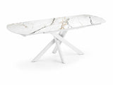 Tavolo allungabile Giove 140/200 cm con piano in ceramica effetto Marmo Oro Opaco e struttura in metallo bianco.