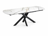 Tavolo allungabile Giove 140/200 cm con piano in ceramica effetto Marmo Oro Opaco e struttura in metallo nero.