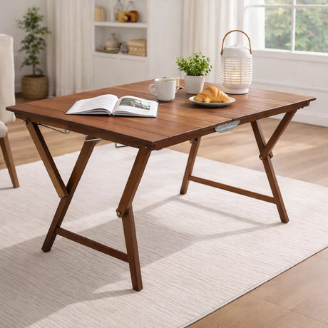 Tavolo grande pieghevole in legno di faggio 140x70 cm, richiudibile e robusto, ideale per interni ed esterni