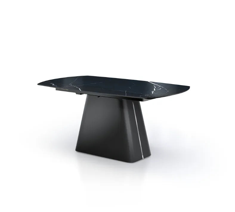 Tavolo Hemas allungabile in ceramica Marmo nero con base in acciaio nero, elegante e moderno per 8-10 persone
