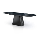 Tavolo Hemas allungabile in ceramica Marmo nero con base in acciaio nero, elegante e moderno per 8-10 persone
