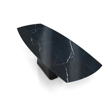Tavolo Hemas allungabile in ceramica Marmo nero con base in acciaio nero, elegante e moderno per 8-10 persone
