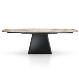 Tavolo Hemas allungabile in ceramica Marmo Oro Giallo con base in acciaio nero, elegante e moderno per 8-10 persone