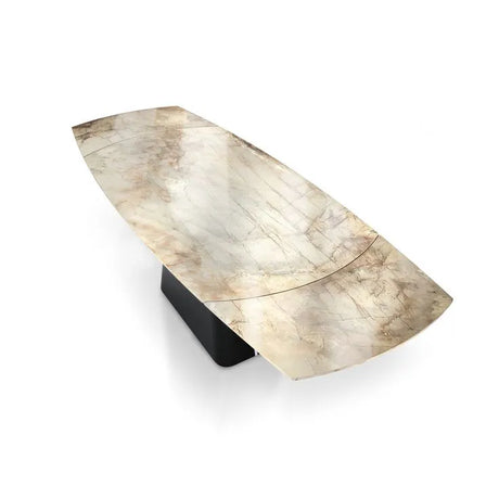 Tavolo Hemas allungabile in ceramica Marmo Oro Giallo con base in acciaio nero, elegante e moderno per 8-10 persone

