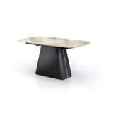 Tavolo Hemas allungabile in ceramica Marmo Oro Giallo con base in acciaio nero, elegante e moderno per 8-10 persone