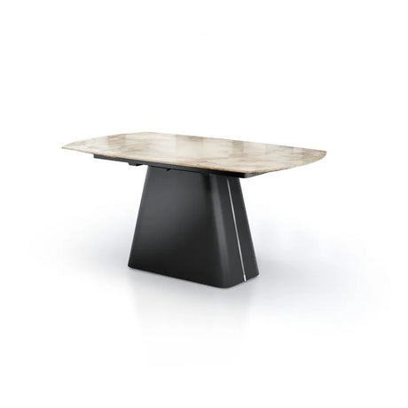 Tavolo Hemas allungabile in ceramica Marmo Oro Giallo con base in acciaio nero, elegante e moderno per 8-10 persone