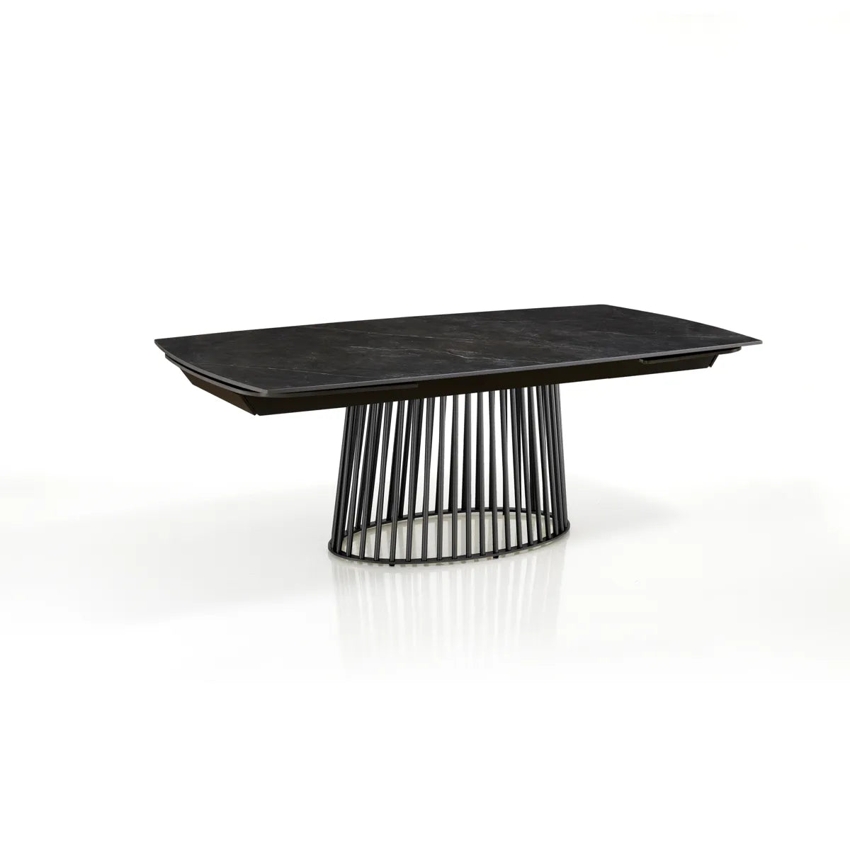 Tavolo Icaro allungabile con piano in ceramica effetto marmo Nero opaco e basamento Grigio opaco