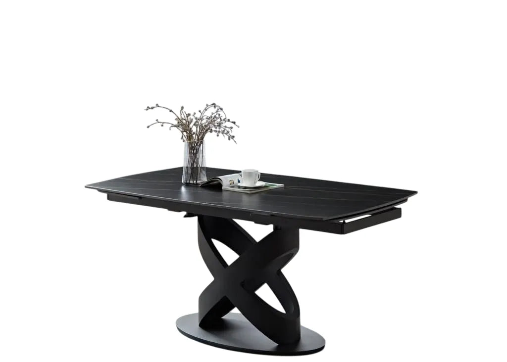 Tavolo IGOR allungabile 160-240 cm con piano in marmo e struttura in metallo nero o champagne

