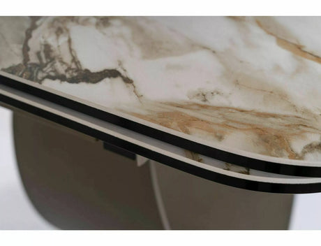 Tavolo Infinity Ceramic allungabile con top in vetroceramica marmo bianco e struttura in metallo oro opaco
