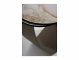 Tavolo Infinity Ceramic allungabile con top in vetroceramica marmo bianco e struttura in metallo oro opaco