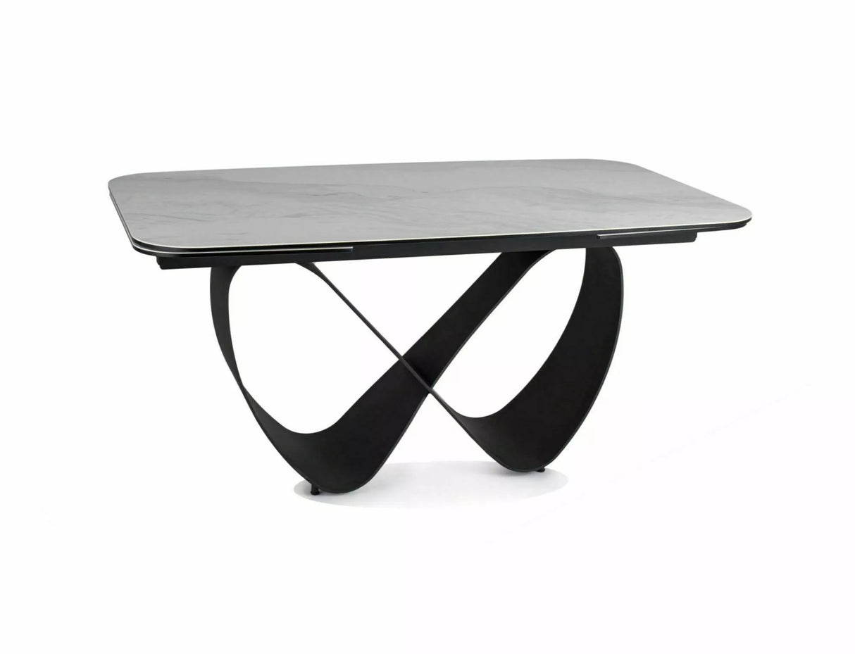 Tavolo Infinity Ceramic allungabile con top in vetroceramica effetto marmo bianco e struttura in metallo nero