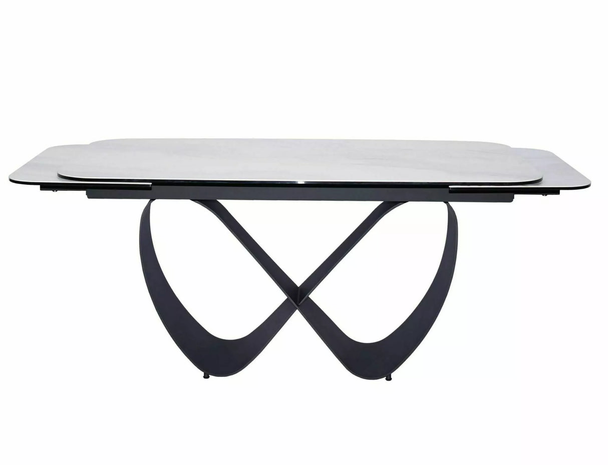 Tavolo Infinity Ceramic allungabile con top in vetroceramica effetto marmo bianco e struttura in metallo nero