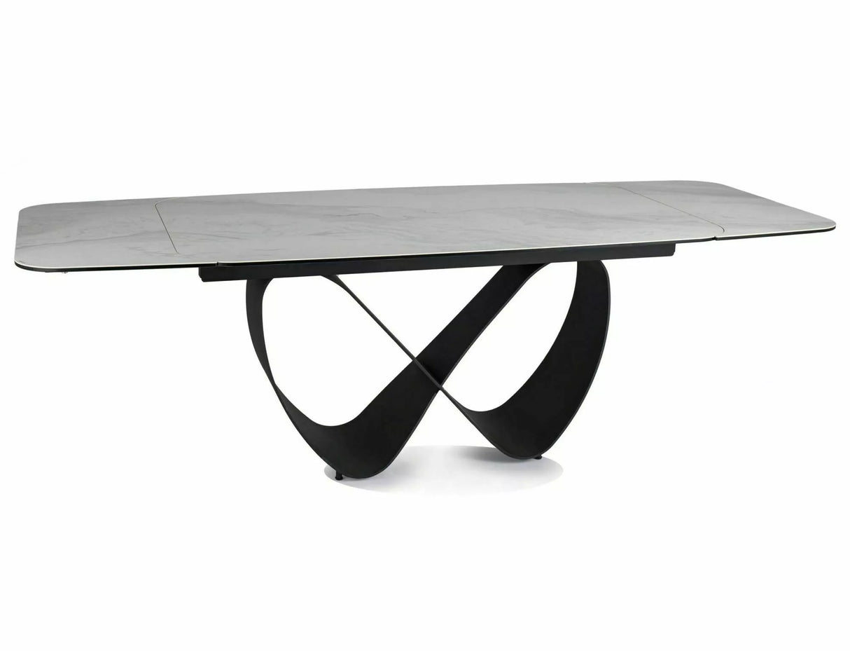 Tavolo Infinity Ceramic allungabile con top in vetroceramica effetto marmo bianco e struttura in metallo nero
