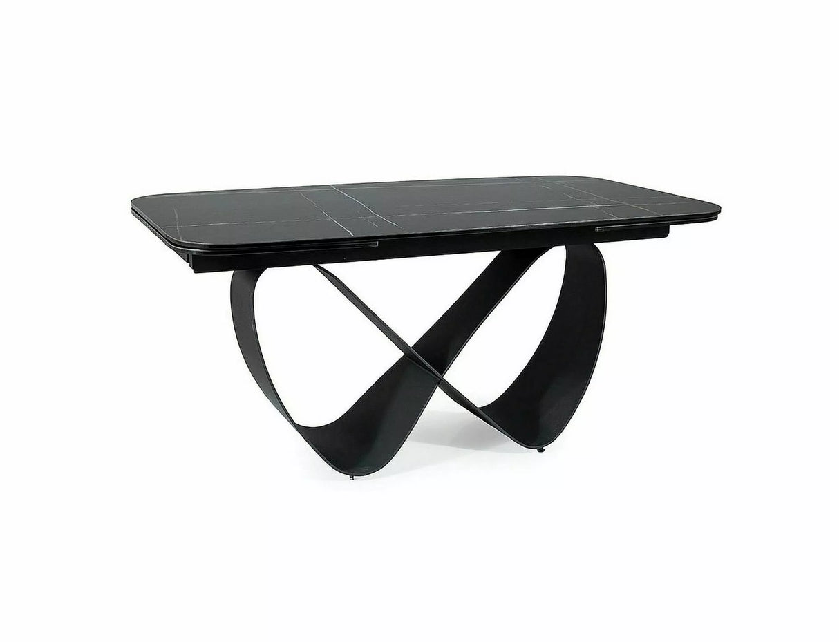 Tavolo Infinity Ceramic allungabile con top in vetroceramica marmo nero e base in metallo verniciato nero opaco
