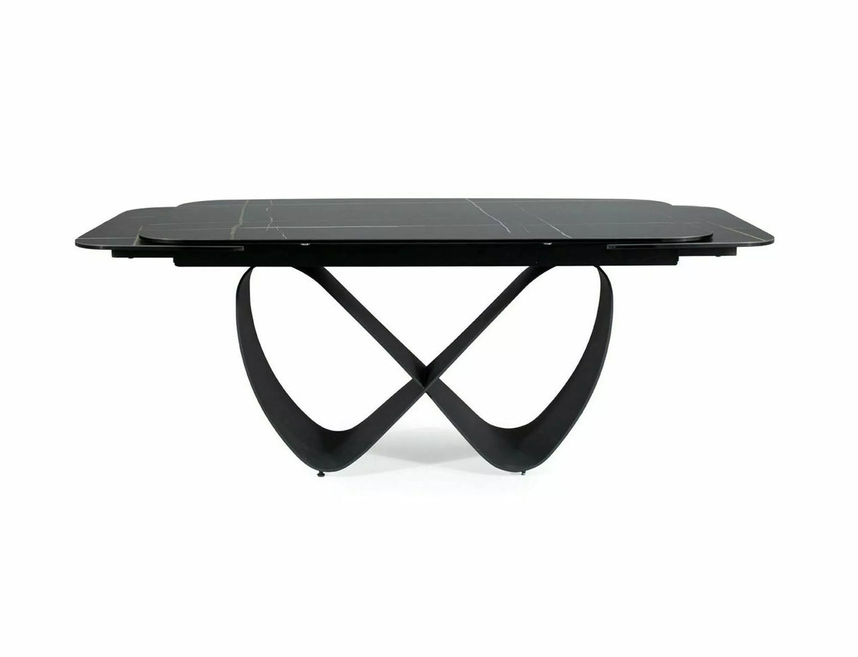 Tavolo Infinity Ceramic allungabile con top in vetroceramica marmo nero e base in metallo verniciato nero opaco

