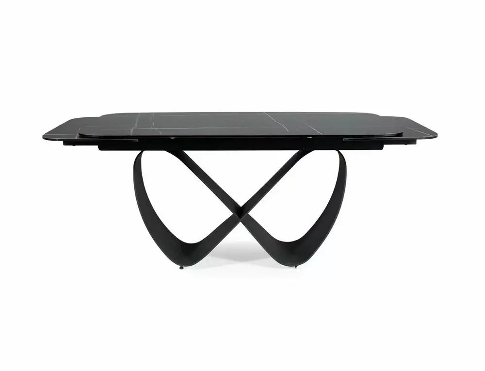 Tavolo Infinity Ceramic allungabile con top in vetroceramica marmo nero e base in metallo verniciato nero opaco

