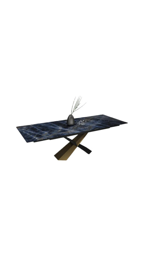Tavolo Ixcence Abitare allungabile con struttura in metallo incrociato e piano in vetroceramica Sahara Noir lucido