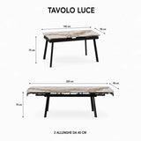 Tavolo Luce allungabile 160-240 cm in ceramica Bianco Patagonia con gambe nere