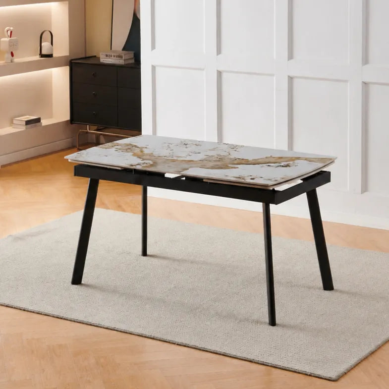 Tavolo Luce allungabile 160-240 cm in ceramica Bianco Patagonia con gambe nere
