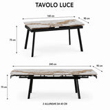 Tavolo Luce allungabile 160-240 cm in ceramica Bianco Patagonia con gambe nere