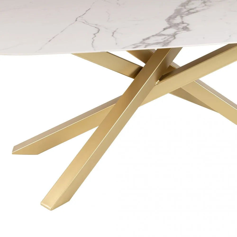 Tavolo Luna allungabile con piano in ceramica effetto marmo Calacatta Oro e base in metallo oro o nero