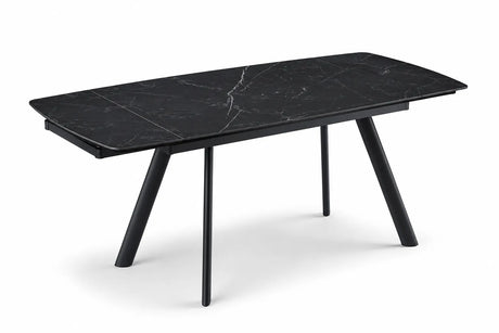 Tavolo allungabile Marte 160/240 cm con piano in ceramica effetto Marmo Nero Creta e struttura in metallo nero.