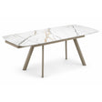Tavolo allungabile Marte 160/240 cm con piano in ceramica effetto Marmo Oro Opaco e struttura in metallo verniciato Champagne.