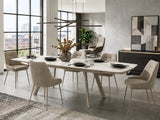 Tavolo allungabile Marte 160/240 cm con piano in ceramica effetto Marmo Oro Opaco e struttura in metallo verniciato Champagne.