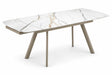 Tavolo allungabile Marte 160/240 cm con piano in ceramica effetto Marmo Oro Opaco e struttura in metallo verniciato Champagne.