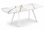 Tavolo allungabile Marte 160/240 cm con piano in ceramica effetto Marmo Oro Opaco e struttura in metallo bianco.