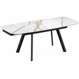 Tavolo allungabile Marte 140/200 cm con piano in ceramica effetto Marmo Oro Opaco e struttura in metallo nero.