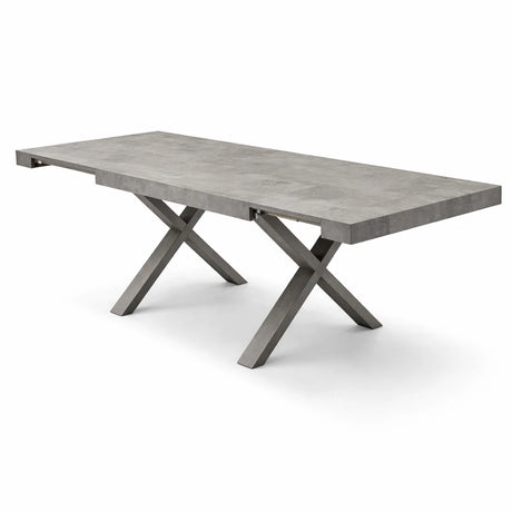 Tavolo Monza allungabile in legno effetto rovere bianco con gambe a X, stile moderno rustico