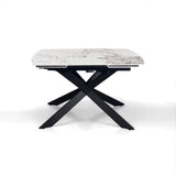 Tavolo Mykonos ovale allungabile con piano in ceramica effetto marmo Onice lucido e basamento nero