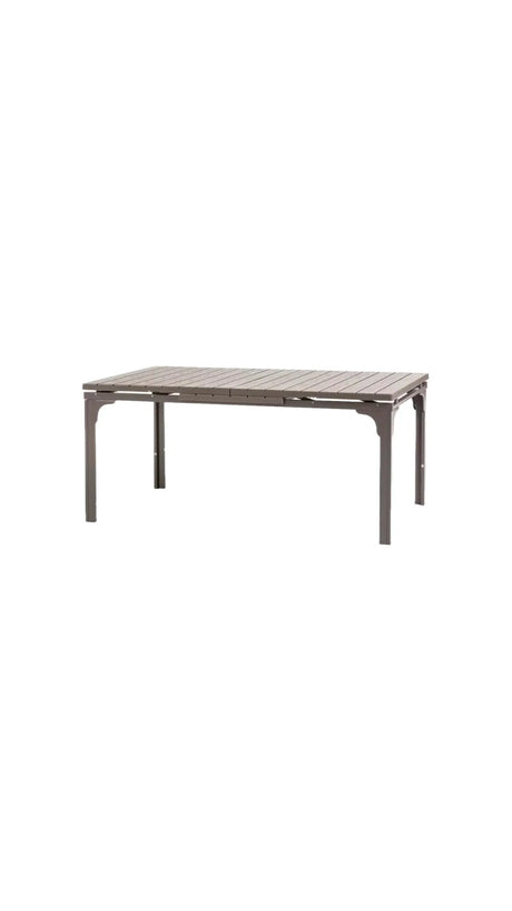 Tavolo Oregon da giardino allungabile in metallo e polietilene effetto legno, elegante e resistente