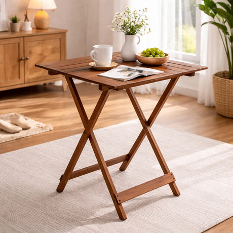 Tavolo pieghevole in legno naturale 60x95 cm per giardino, casa e campeggio