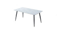 Tavolo da pranzo rettangolare con piano in ceramica marmo bianco e gambe in metallo nero