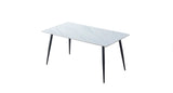 Tavolo da pranzo rettangolare con piano in ceramica marmo bianco e gambe in metallo nero