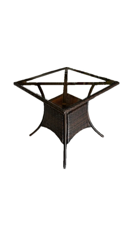 Tavolo Lory quadrato 80x80 cm in rattan intrecciato con piano in vetro temperato per esterni