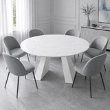 Tavolo Space allungabile con apertura rotante, piano in ceramica e due allunghe integrate, da 150 × 90 cm a rotondo Ø 150 cm