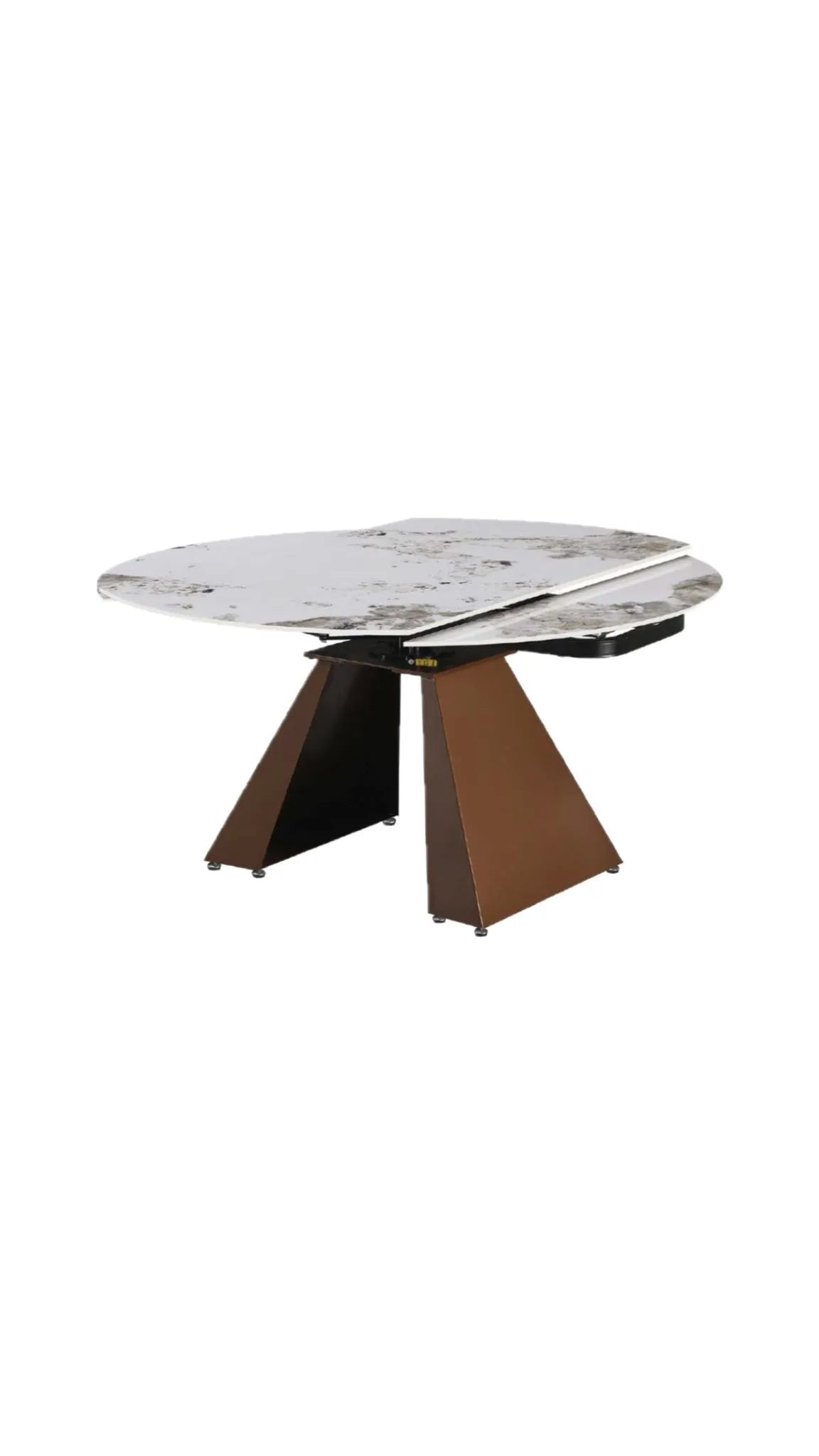 Tavolo allungabile moderno Space con top in ceramica e base a trapezio in metallo

