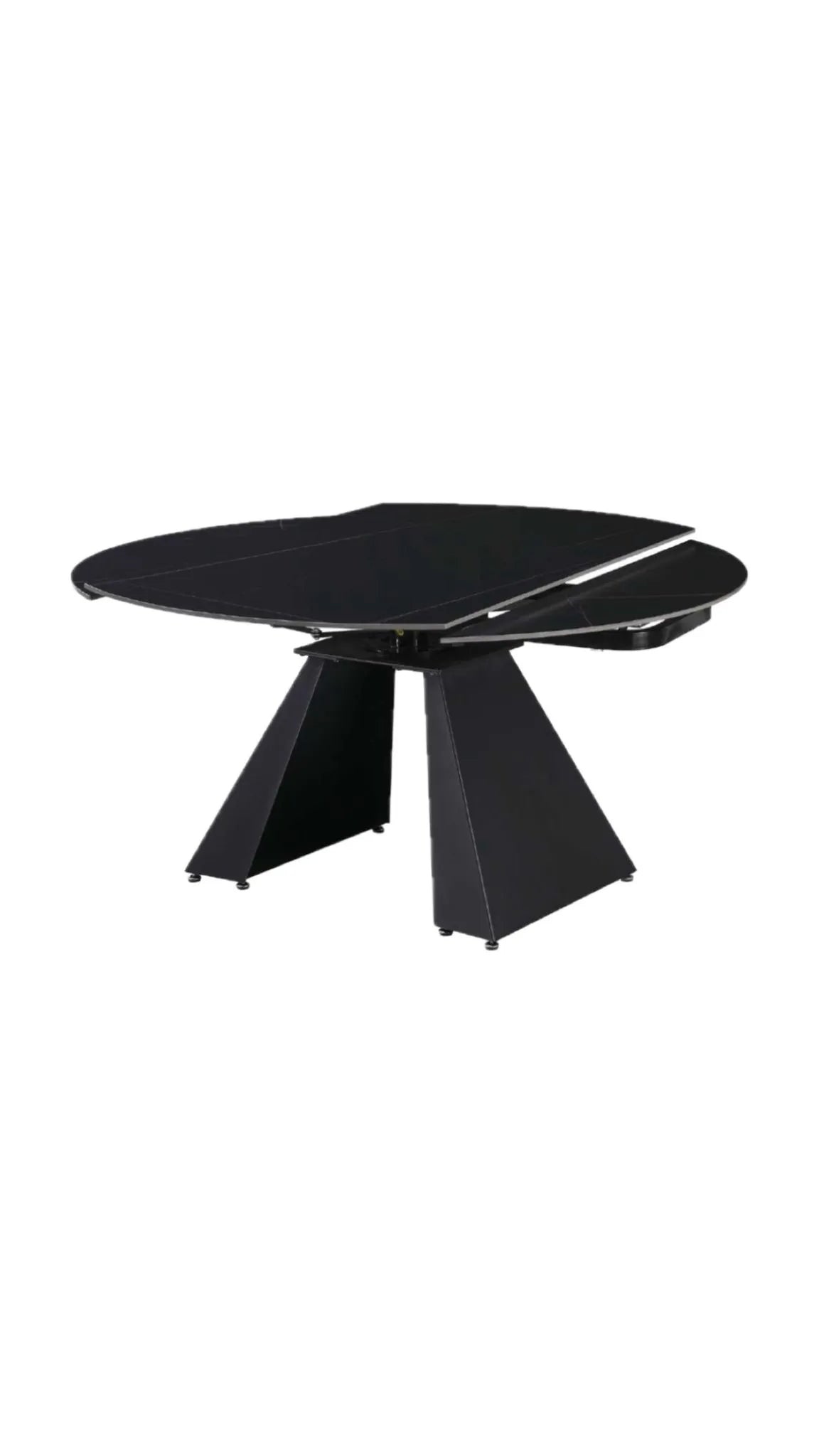 Tavolo allungabile moderno Space con top in ceramica e base a trapezio in metallo

