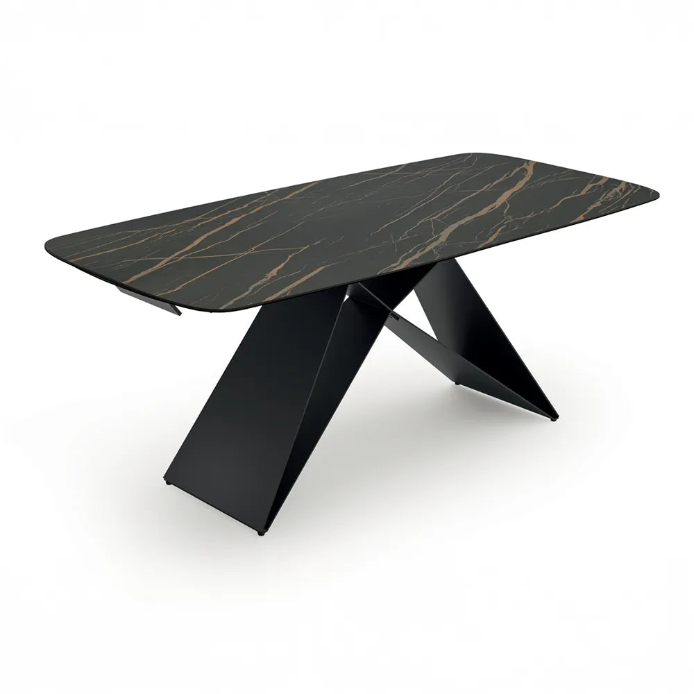 Tavolo Thanos X allungabile con piano in ceramica effetto marmo Portoro e struttura in metallo nero