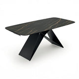 Tavolo Thanos X allungabile con piano in ceramica effetto marmo Portoro e struttura in metallo nero