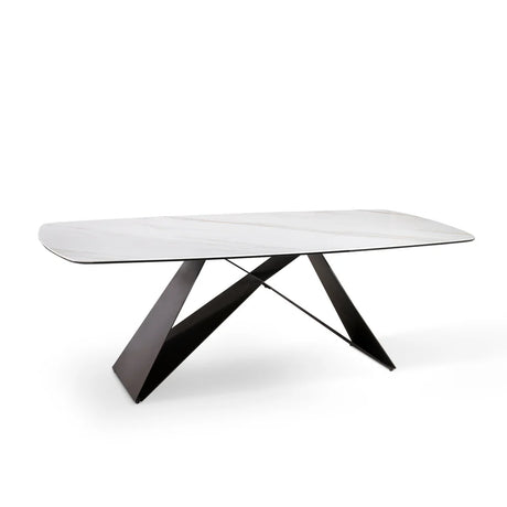 Tavolo Thanos X allungabile con piano in ceramica effetto marmo Calacatta Oro e struttura in metallo bronzo