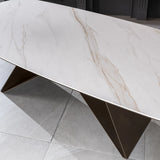 Tavolo Thanos X allungabile con piano in ceramica effetto marmo Calacatta Oro e struttura in metallo bronzo

