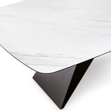 Tavolo Thanos X allungabile con piano in ceramica effetto marmo Calacatta Oro e struttura in metallo bronzo