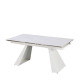 Tavolo Vermont allungabile 160x90 estensibile a 240 in ceramica effetto marmo Carrara con struttura in metallo bianco