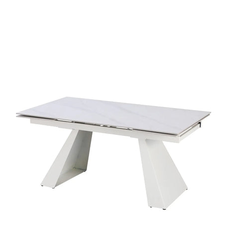 Tavolo Vermont allungabile 160x90 estensibile a 240 in ceramica effetto marmo Carrara con struttura in metallo bianco