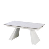 Tavolo Vermont allungabile 160x90 estensibile a 240 in ceramica effetto marmo Carrara con struttura in metallo bianco